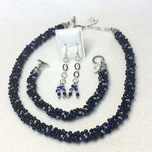 FINAL SALE PRICE Designer Jewelry Set with Onyx & Blue Beads